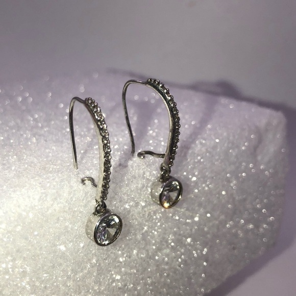 𝅺vintage Sterling & Cz Stone Drop Sparkly Statement Earrings 1.1” - Picture 2 of 7